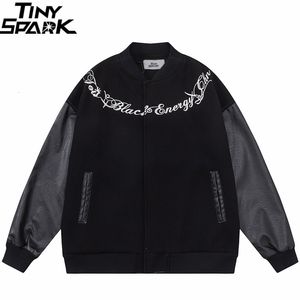 Jaqueta Masculina Streetwear Jaqueta Bomber Letra Bordada Beisebol Manga de Couro Casaco Varsity Masculino Harajuku Curto 230804