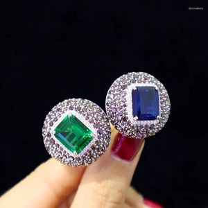 Stud Earrings ZOCA Fine Jewelry Zircon Set 925 Sterling Silver Blue Green Large Women Fashion Party Gifts