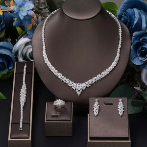 Wedding Jewelry Sets 4 pieces of bride zirconia full set womens party jewelry luxury Dubai Nigeria CZ crystal wedding necklace 230804
