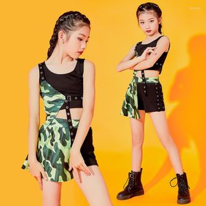 Vestuário de palco 2023 roupas hip hop jazz dança traje para crianças meninas camuflagem terno verão street dancewear roupas modernas rave dnv14793