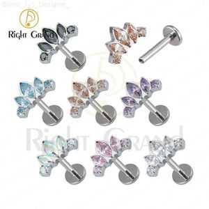 Right Grand Implant Grade Titanium ASTM F136 Zestaw ramki CZ Marquise Fan Cluster Cluster Helix Pering Labret Studs L230806