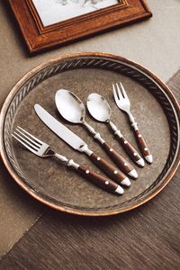 Dinnerware Sets Western /Steak Knife Fork And Spoon Three-Piece Suit Stainless Steel Wooden Handle Nordic Household Tableware Set