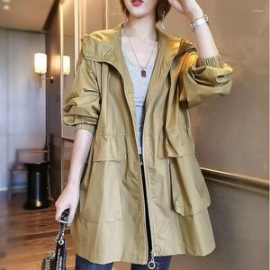 Women's Trench Coats 2023 Spring Autumn Mid Length Windbreaker Women Top Fashion Loose Casual Versatile Simplicity Work Wear Hooded Coat