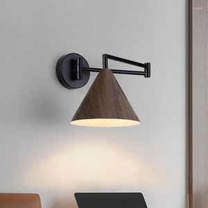 Wall Lamps Modern Wood Grain Rotary Light Iron Loft Scalable Adjust Sconce For Living Room Bedside Lamp Home Decor Lighting