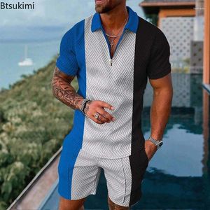 Tute da uomo Plus Size 5XL 6XL Polo manica corta e pantaloncini Due pezzi Uomo Set estivo Stampa 3D Scollo a V Cerniera Uomo