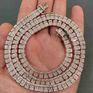 2023 New Iced Out 18" 20" 22" Sterling Silver Custom Vvs Moissanite Diamond Baguette Tennis Chain Necklace