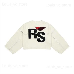 Kadın Sweaters Erkek Sweaters Raf Simons 2023ss Yeni Klasik RS Mektupları Kısa Kollu Yuvarlak Yuvarlak Boyun Örgü Yün Sweater V1