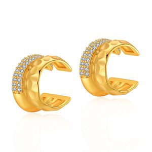 luxury earrings Real gold electroplating cross-border new product inlaid zircon, popular letters, C-shaped small ear clips, wide edged metal texture ear bone clips