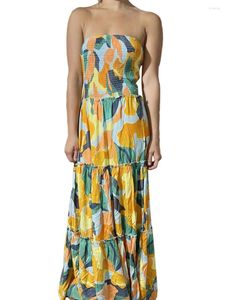 Sıradan Elbiseler Kadınlar Zarif Kapalı Omuz Fırfı Kollu Çiçek Baskı Maxi Elbise - Artı Boyut Tüp Top Gevşek Fit Estetik Yaz Elbisesi