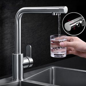 New Brushed Kitchen Sink Faucet 304 Stainless Steel Hot And Cold Water Filter Drinking Water Kitchen Faucet