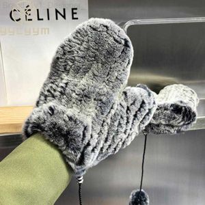 Mittens Hot Sale Winter Girl Natural Real Rex Rabbit pälshandskar God elastisk stickad Rabbit päls Mittens Lady Real Rex Rabbit pälshandskar L230804