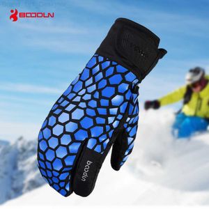 Mittens Boodun 3 Finger Professional Snowboard Ski Gloves Waterproof -30 Winter Thermal Mittens Men Women Skiing Snowmobile Touch Phone L231125