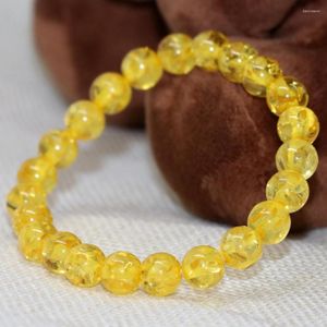 Filo Elegante 8mm Resina Sintetica Cera D'api Giallo Perline Rotonde Braccialetti Moda Regalo Del Partito Per I Monili Delle Donne 7.5 pollici B2152