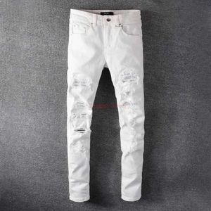 Abbigliamento firmato Amires Jeans Pantaloni in denim 625 Amies Fashion White Diamond Patch Slp Jeans Mens High Street Fashion Brand Elastic Slim908