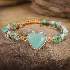 Charm Bracelets Yoga Natural Stone Heart Shape Handamde Para Mulheres DIY String Trançado Pulseira Envoltória Homens Amizade Casal Jóias