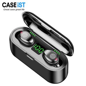 CASEiST Premium TWS Fones de ouvido sem fio à prova d'água Bluetooth Mini fone de ouvido com impressão digital Hifi Estéreo Baixo Fone de ouvido Caso de carregamento Powerbank LED Display digital