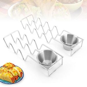 Table Mats Taco Holder Mexican Pizza Roll Shelf Pancake Stand Creative Stainless Steel Burrito Potato Chips Rack With Sauce Bowl Tableware