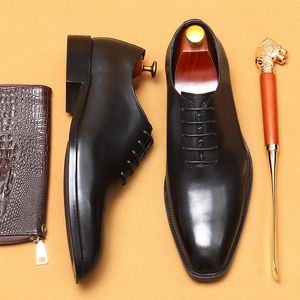 Męskie włoskie, formalne, prawdziwa skórzana, ręcznie robiona jakość Wygodna elegancka czarna ślub społeczna butów Oxfords Man B.