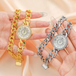 腕時計Sdotter Luxury Luxury Women's Watch Roman Dial Fully Furny British Fashionable Simple Chain Wrist reloj de