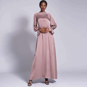 Autumn And Winter Long Dress With Satin Diamond Buttons Pure Color Loose For Women