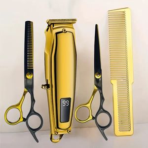 Máquina de cortar cabelo elétrica usb recarregável máquina de corte de cabelo conjunto de barbearia profissional tesoura plana tesoura de dente pentes de corte de cabelo para casa