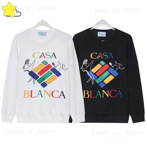 23FW Högkvalitativ tennis Färgglada bokstäver Tryck Casablanca Sweatshirts Hoodie For Men Women Streetwear Black White Pullove T230806