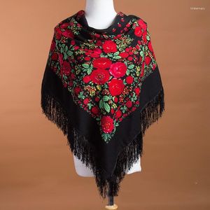 Scarves Russian Style Women Big Square Scarf Luxury Flower Printed Fringed Babushka Hijab Handkerchief Autumn Winter Shawl