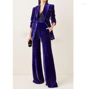 Women's Two Piece Pants Velvet 2 Suit Blazer&Pants Office Lady Business Bridal Wedding Tuxedos Double Breasted