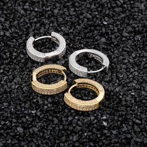 Çember küpeler lüks tam elmas 925 Sterling Gümüş Küpe 3A CZ Zircon 16mm Yuvarlak Erkekler Hiphop Takı Hediyesi Kadın Parti Düğün