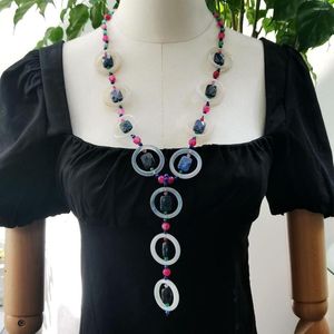 Pendanthalsband lii ji äkta sten mutor färg kvinnor halsband 75 cm agater blå jades smycken presentförsäljning