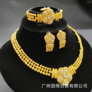 Chains African Bridal Earrings Jewelry Set 24k Gold Plated Necklace Bracelet Ring Four Pieces Dubai