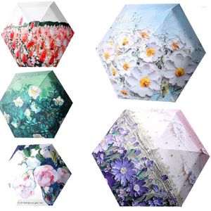 Umbrellas Mini Five Folding Flower Umbrella Rain Women Print Lady Portable Sun Parasol 6 Rib Luxury Pocket Windproof Small