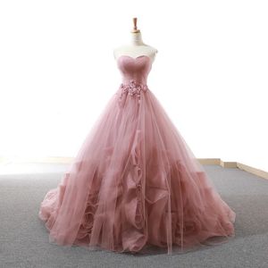 Dusty Rose Lace Appliques Ball Gown Wedding Dresses 2023 Sweetheart Beaded Princess Bride Dresses Robe De Mariee