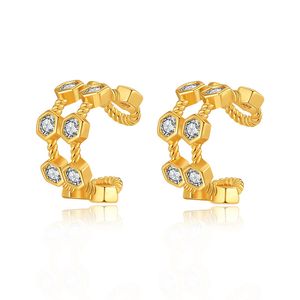 designer earrings for woman Cross-border popular ear piercing ear clip high-end sense small zircon inlaid C-shaped small ear bone clip brass plated 18K real gold