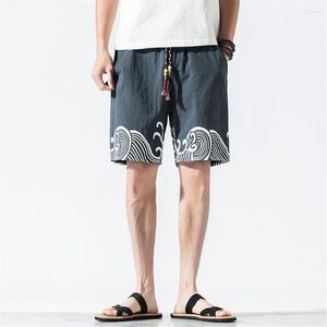 Pantaloncini da uomo Estate Lino Uomo Moda Casual Stile cinese Stampa onda Pantaloni corti Spiaggia maschile