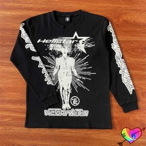 2023 Long Sleeve Hellstar Victory In Tee 남성 여성 그래픽 프린트 Hellstar 티셔츠 대형 블랙 크루 넥 상단 T230806