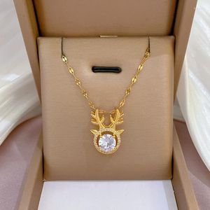 Anhänger Halsketten Edelstahl Gold Farbe Zirkon Hirsch Kette Halskette Für Frauen Party Mode Schmuck Geschenk