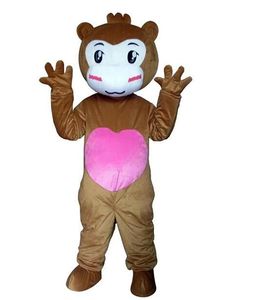 Mascotte della scimmia riccia di Natale del costume del vestito operato dal costume del costume della mascotte del cuore rosa adulto professionale