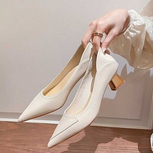 Sandals High Heels Women 2022 Trend Pumps Chunky Low Shoes Pointed Elegant Medium Heel Shoes Dress Party Weddings Bridal White Black J230806