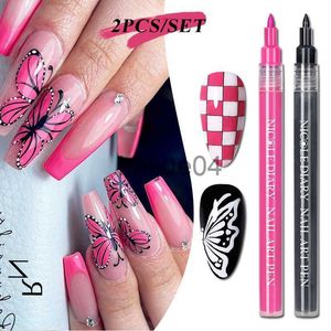 Smalto per unghie NICOLE DIARY 2PCSSET Penna per smalto Farfalla Fiore Pittura Gel Graffiti Disegno a onde Penna Striscia Linee Pennello Strumenti per nail art x0806