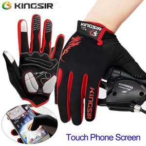 Five Fingers Gloves Kingsir Shockproof Road MTB Bike Cycling Gloves Touch Screen Bicycle Gloves Full Finger Women Men Motorcycle Racing luvas M XXL L230804