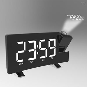Table Clocks FM Radio Digital LED Clock Snooze Alarm Timer Rotating Backlight Projector USB Projection