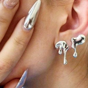 Hoop Ohrringe Unregelmäßiger Stil Metall Schmelzender Wassertropfen Für Mädchen Y2K Punk Silber Platte Stud Einfache Schmuck Frauen