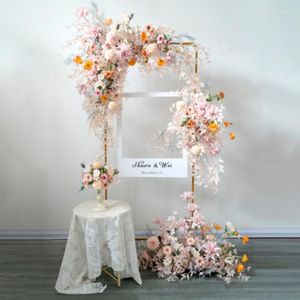 装飾花カスタムピンクアレンジメント人工路壁吊り角の花の結婚式の背景装飾ウェルカムサインの小道具