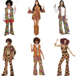 Tema Kostüm Retro 60s 70s Hippi Cosplay Carnival Cadılar Bayramı Erkekler İçin Gelin Kadınlar Fantezi Giysiler Partisi Sivil Native Gece Kulübü L230804