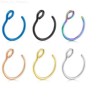 Nose Rings Studs TIANCIFBYJS Fake Nose Ring 20G Stainless Steel Piercing Body Jewelry 8mm Fake Nose Rings Hoop Faux Lip Septum Ring Set 6 colors L230806