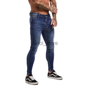 Mäns jeans gingtto blå jeans smala fit super skinny jeans för män gata slitage hio hopp fotled tätt snitt nära kroppen stor storlek stretch zm05 j230806
