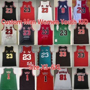 Anpassad XS-6XL Throwback Basketball 33 Scottie Pippen Jersey Classics Retro Dennis Rodman Derrick Rose Jerseys Stitched 1997-98 Vintage andningsskjortor