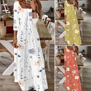 Casual Dresses Women Dress Elegant Floral Square Collar Half Sleeves Loose Fit For Summer Wear Beach Parties Vacation Outfits