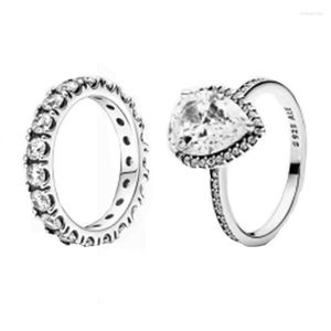 Anelli a grappolo Anello d'amore Cuore in vero argento sterling 925 per gioielli da sposa da donna